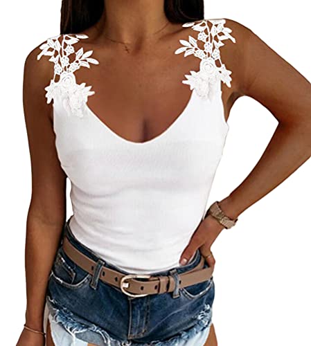 ORANDESIGNE Damen Tank Top Sexy Schulterfrei Oberteil Crop Tops Ärmellos Basic Blusentop Weste Top Sommer Elegant Camisole Einfarbiges Strand Vest Bluse A Weiß L von ORANDESIGNE