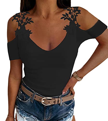 ORANDESIGNE Damen Tank Top Sexy Schulterfrei Oberteil Crop Tops Ärmellos Basic Blusentop Weste Top Sommer Elegant Camisole Einfarbiges Strand Vest Bluse B Schwarz L von ORANDESIGNE