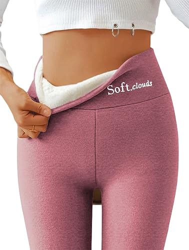 ORANDESIGNE Damen Thermo Leggings Gefütterte Thermische Dehnbar Leggings Winter Verdickte Warme Leggins Slim Strumpfhose Hohe Taille Fleece Plüschleggings für Fitness Laufen Wandern A Rosa XL von ORANDESIGNE