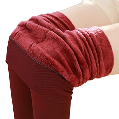 ORANDESIGNE Damen Thermo Strumpfhosen Leggings Undurchsichtig Wärme Verdickte Fleece Pantyhose Gefüttert Plüschstrümpfe Winterleggins Pantyhose Wärmende Fleece Strumpfhose A Weinrot 200g von ORANDESIGNE