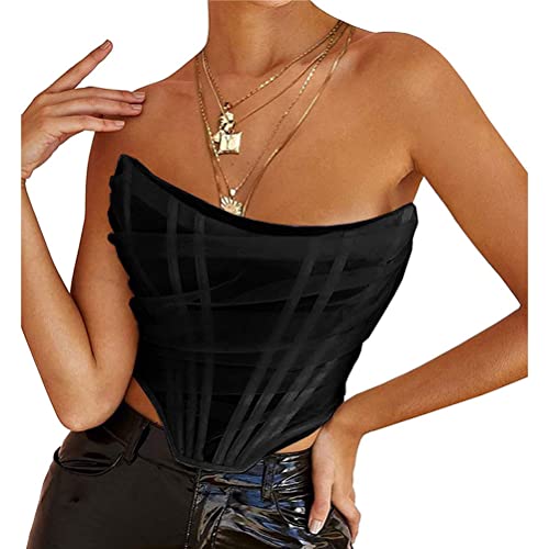 ORANDESIGNE Damen Trägerlosen Bustiers Korsetts Sexy Push-Up BH Off Shoulder Crop Korsett Top Party Streetwear Clubwear A Schwarz L von ORANDESIGNE