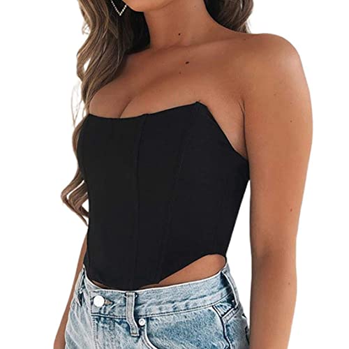 ORANDESIGNE Damen Trägerlosen Bustiers Korsetts Sexy Push-Up BH Off Shoulder Crop Korsett Top Party Streetwear Clubwear C Schwarz L von ORANDESIGNE