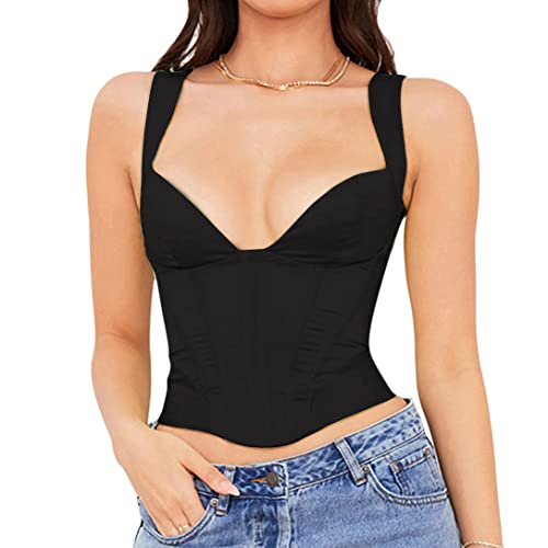 ORANDESIGNE Damen Trägerlosen Bustiers Korsetts Sexy Push-Up BH Off Shoulder Crop Korsett Top Party Streetwear Clubwear H Schwarz S von ORANDESIGNE