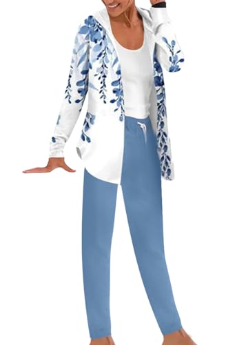 ORANDESIGNE Damen Trainingsanzüge Jogginganzug Hausanzug Kuschelig 2 Teilig Sportanzug mit Kapuze Tracksuit für Herbst Winter Reißverschluss Sweatshirt Jacke + Jogginghose A Blau 3XL von ORANDESIGNE