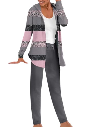 ORANDESIGNE Damen Trainingsanzüge Jogginganzug Hausanzug Kuschelig 2 Teilig Sportanzug mit Kapuze Tracksuit für Herbst Winter Reißverschluss Sweatshirt Jacke + Jogginghose A Grau L von ORANDESIGNE