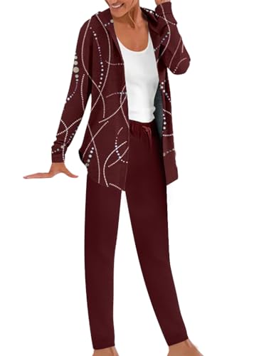 ORANDESIGNE Damen Trainingsanzüge Jogginganzug Hausanzug Kuschelig 2 Teilig Sportanzug mit Kapuze Tracksuit für Herbst Winter Reißverschluss Sweatshirt Jacke + Jogginghose A Rotwein L von ORANDESIGNE