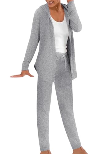 ORANDESIGNE Damen Trainingsanzüge Jogginganzug Hausanzug Kuschelig 2 Teilig Sportanzug mit Kapuze Tracksuit für Herbst Winter Reißverschluss Sweatshirt Jacke + Jogginghose C Grau L von ORANDESIGNE