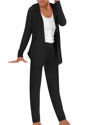 ORANDESIGNE Damen Trainingsanzüge Jogginganzug Hausanzug Kuschelig 2 Teilig Sportanzug mit Kapuze Tracksuit für Herbst Winter Reißverschluss Sweatshirt Jacke + Jogginghose C Schwarz L von ORANDESIGNE