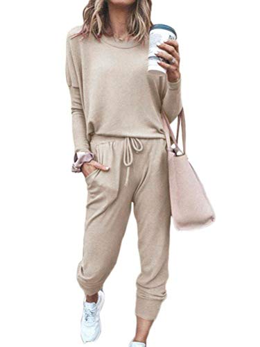 ORANDESIGNE Damen Trainingsanzug 2 Teiler Hausanzug Kuschelig Jogginganzug Sportliche Hose Mit Kordelzug Und Taschen Gelb 42 von ORANDESIGNE