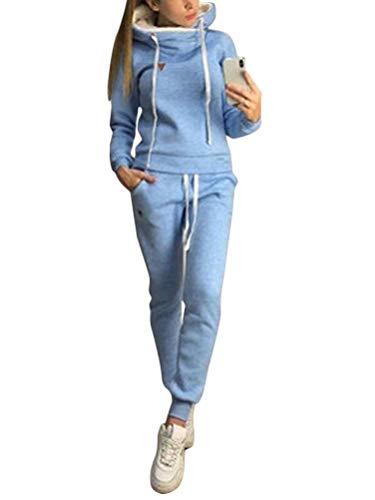 ORANDESIGNE Damen Trainingsanzug Mode Langarm Kapuzenpullover Sweatshirt mit Lange Hose Casual Jogginganzug Sportanzug mit Warm Gefüttert Winter Herbst 2 Stück Set Hoodie (36, A Hellblau) von ORANDESIGNE