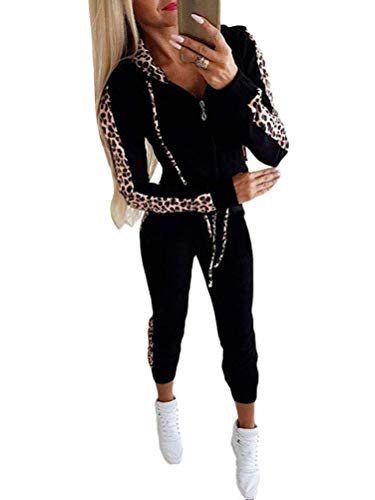 ORANDESIGNE Damen Trainingsanzug Mode Langarm Kapuzenpullover Sweatshirt mit Lange Hose Casual Jogginganzug Sportanzug mit Warm Gefüttert Winter Herbst 2 Stück Set Hoodie C Schwarz 40 von ORANDESIGNE