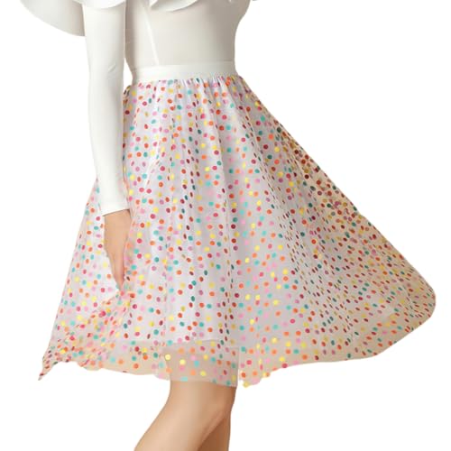 ORANDESIGNE Damen Tüll Röcke Tütü Röcke A-Linie Midi Rock Bunte Punkte Farbverlauf Tutu Rock Mit Elastische Hohe Taille Petticoat Unterrock Party Tüll Rock Midirock Crinoline A Mehrfarbig L von ORANDESIGNE