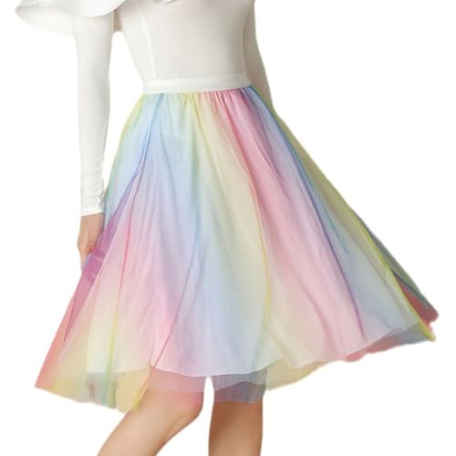 ORANDESIGNE Damen Tüll Röcke Tütü Röcke A-Linie Midi Rock Bunte Punkte Farbverlauf Tutu Rock Mit Elastische Hohe Taille Petticoat Unterrock Party Tüll Rock Midirock Crinoline B Mehrfarbig XL von ORANDESIGNE