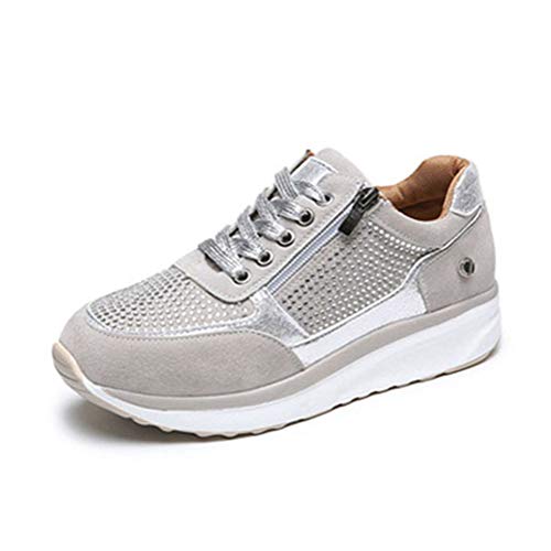 ORANDESIGNE Damen Turnschuhe Atmungsaktiv Laufschuhe Leichtgewichts Sportschuhe Freizeitschuhe Mode Reißverschluss Straßenlaufschuhe Sneaker Outdoor Walkingschuhe Grau 38 EU von ORANDESIGNE