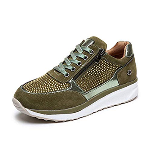 ORANDESIGNE Damen Turnschuhe Atmungsaktiv Laufschuhe Leichtgewichts Sportschuhe Freizeitschuhe Mode Reißverschluss Straßenlaufschuhe Sneaker Outdoor Walkingschuhe Grün 38 EU von ORANDESIGNE