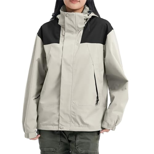 ORANDESIGNE Damen Übergangsjacke Leichte Jacke mit Kapuze Freizeitjacke Parka Jacke Regenjacke Windjacke Bomberjacke Sportjacke Reißverschluss Wärme Outdoor A Beige XL von ORANDESIGNE