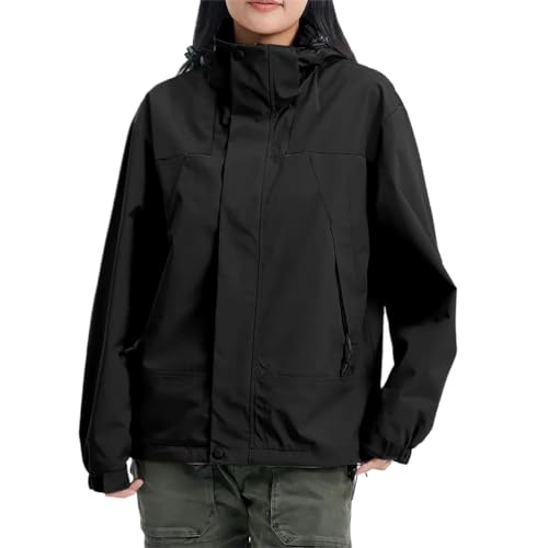 ORANDESIGNE Damen Übergangsjacke Leichte Jacke mit Kapuze Freizeitjacke Parka Jacke Regenjacke Windjacke Bomberjacke Sportjacke Reißverschluss Wärme Outdoor A Schwarz XL von ORANDESIGNE