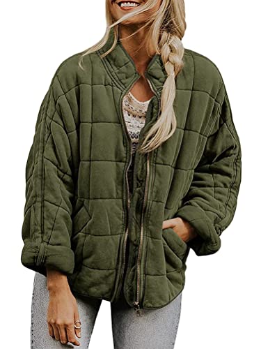 ORANDESIGNE Damen Übergangsjacke Leichte Steppjacke Herbst Bomberjacke Stehkragen Steppjacke Reißverschluss Outdoor Kurz Coat Herbst Frühling Jacket A Armeegrün L von ORANDESIGNE