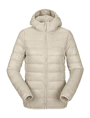 ORANDESIGNE Damen Übergangsjacke Leichte Steppjacke Stehkragen Kapuze Reißverschluss Daunenjacke Freizeitjacke Windjacke Bomberjacke Sportjacke Wärme Outdoor Gesteppte Jacke A Beige XXL von ORANDESIGNE