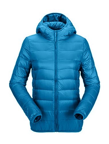 ORANDESIGNE Damen Übergangsjacke Leichte Steppjacke Stehkragen Kapuze Reißverschluss Daunenjacke Freizeitjacke Windjacke Bomberjacke Sportjacke Wärme Outdoor Gesteppte Jacke A Blau XL von ORANDESIGNE