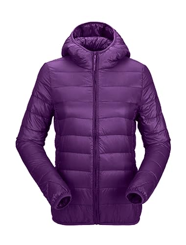 ORANDESIGNE Damen Übergangsjacke Leichte Steppjacke Stehkragen Kapuze Reißverschluss Daunenjacke Freizeitjacke Windjacke Bomberjacke Sportjacke Wärme Outdoor Gesteppte Jacke A Dunkelviolett XS von ORANDESIGNE