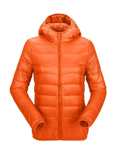 ORANDESIGNE Damen Übergangsjacke Leichte Steppjacke Stehkragen Kapuze Reißverschluss Daunenjacke Freizeitjacke Windjacke Bomberjacke Sportjacke Wärme Outdoor Gesteppte Jacke A Orange XL von ORANDESIGNE