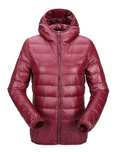 ORANDESIGNE Damen Übergangsjacke Leichte Steppjacke Stehkragen Kapuze Reißverschluss Daunenjacke Freizeitjacke Windjacke Bomberjacke Sportjacke Wärme Outdoor Gesteppte Jacke A Weinrot M von ORANDESIGNE