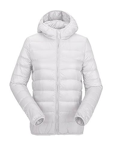 ORANDESIGNE Damen Übergangsjacke Leichte Steppjacke Stehkragen Kapuze Reißverschluss Daunenjacke Freizeitjacke Windjacke Bomberjacke Sportjacke Wärme Outdoor Gesteppte Jacke A Weiß M von ORANDESIGNE