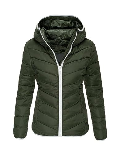 ORANDESIGNE Damen Übergangsjacke Leichte Steppjacke Stehkragen Kapuze Reißverschluss Daunenjacke Freizeitjacke Windjacke Bomberjacke Sportjacke Wärme Outdoor Gesteppte Jacke B Grün XXL von ORANDESIGNE