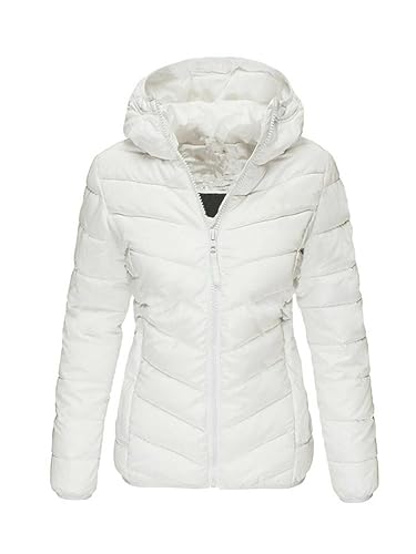 ORANDESIGNE Damen Übergangsjacke Leichte Steppjacke Stehkragen Kapuze Reißverschluss Daunenjacke Freizeitjacke Windjacke Bomberjacke Sportjacke Wärme Outdoor Gesteppte Jacke B Weiß XL von ORANDESIGNE