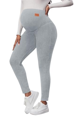 ORANDESIGNE Damen Umstandsleggings Thermo Umstandsmode Winter Thermo Leggings Schwangerschaft Gefüttert Blickdicht Umstandshose für Zuhause Sport Umstandshose A Hellgrau S von ORANDESIGNE