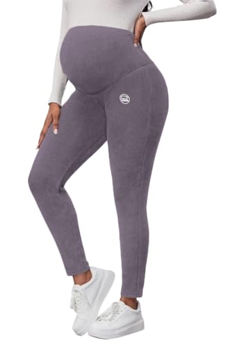 ORANDESIGNE Damen Umstandsleggings Thermo Winter, High Waist Thermo Leggings Damen Gefüttert Umstandsmode Blickdicht Umstandshose für Zuhause Sport B Dunkelviolett M von ORANDESIGNE