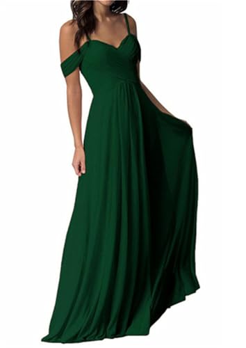 ORANDESIGNE Damen V-Ausschnitt Abendkleid A-Linie Chiffon Off Shoulder Brautjungfernkleid Elegant Lange Partykleider Spaghettiträger Hochzeitsgastkleid Abschlusskleid Ballkleid A Dunkelgrün L von ORANDESIGNE