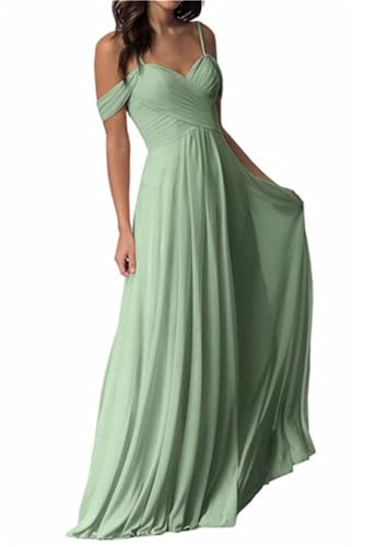 ORANDESIGNE Damen V-Ausschnitt Abendkleid A-Linie Chiffon Off Shoulder Brautjungfernkleid Elegant Lange Partykleider Spaghettiträger Hochzeitsgastkleid Abschlusskleid Ballkleid A Hellgrün L von ORANDESIGNE