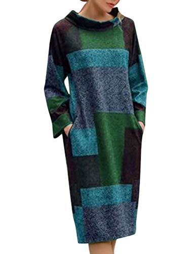 ORANDESIGNE Damen Vintage Kleid Lange Sweatshirt Oversize Langarm Langer Pulli Retro Druck Baggy Lang Sweatshirt Kleider Grün 44 von ORANDESIGNE