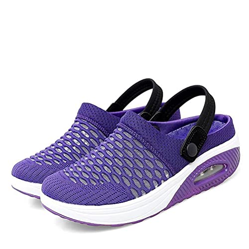 ORANDESIGNE Damen Walkingschuhe Leichte Mesh Turnschuhe Slip On Sneakers Freizeit Atmungsaktive Leichte Gartenschuhe Outdoor Mesh Hausschuhe Sandalen Sandalen B Violett 37 von ORANDESIGNE