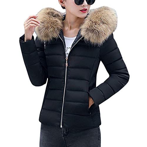 ORANDESIGNE Damen Warm Mantel Wintermantel Kurz Winterjacke Daunenjacke Dickere Slim Fit Parka Reißverschluss Jacke Übergangsjacke mit Fellkapuze (34, Schwarz) von ORANDESIGNE