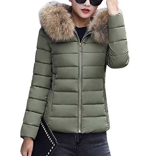 ORANDESIGNE Damen Warm Mantel Wintermantel Kurz Winterjacke Daunenjacke Dickere Slim Fit Parka Reißverschluss Jacke Übergangsjacke mit Fellkapuze Armeegrün DE 34 von ORANDESIGNE