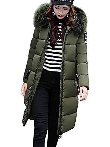 ORANDESIGNE Damen Winterjacke Wintermantel Lange Daunenjacke Jacke Outwear Warm Daunenmantel Solide Lässig Dicker Slim Down Mit Fellkapuze Steppjacke Armeegrün DE 42 von ORANDESIGNE