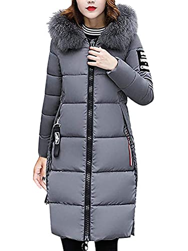 ORANDESIGNE Damen Warm Winterjacke Parka Jacke Mantel Lange Mit Fellkapuze Steppjacke Wintermantel Grau DE 48 von ORANDESIGNE