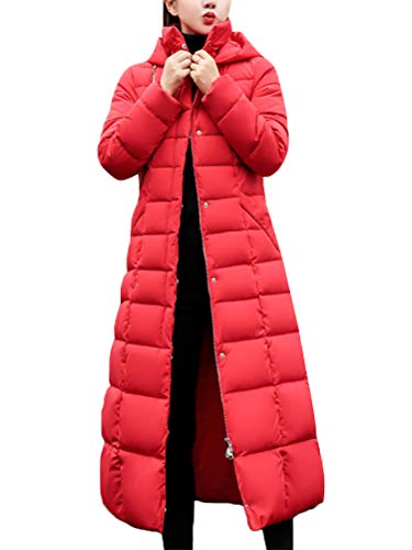 ORANDESIGNE Damen Warm Winterjacke Parka Jacke Mantel Lange Mit Fellkapuze Steppjacke Wintermantel Lässig Dicker Daunenjacke Daunenmantel Mit Gürtel (44, Rot) von ORANDESIGNE