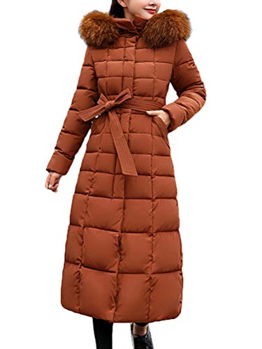 ORANDESIGNE Damen Warm Winterjacke Parka Jacke Mantel Lange Mit Fellkapuze Steppjacke Wintermantel Lässig Dicker Daunenjacke Daunenmantel Mit Gürtel Braun DE 40 von ORANDESIGNE