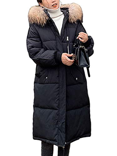 ORANDESIGNE Damen Warm Winterjacke Parka Jacke Mantel Lange Mit Fellkapuze Steppjacke Wintermantel Lässig Dicker Daunenjacke Daunenmantel Mit Gürtel Z1 Schwarz 36 von ORANDESIGNE