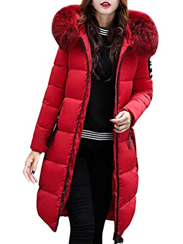 ORANDESIGNE Damen Warm Winterjacke Parka Jacke Mantel Lange Mit Fellkapuze Steppjacke Wintermantel Rot DE 46 von ORANDESIGNE