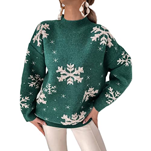 ORANDESIGNE Damen Weihnachtspullover Rot Rentier Weihnachten Pullover Strickpullover Mädchen Weihnachtspulli Warm Winter Gestrickt Pulli Christmas Sweater Strickpulli K Grün L von ORANDESIGNE