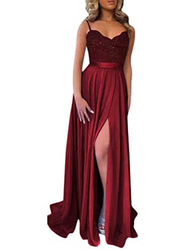 ORANDESIGNE Festliche Kleider Abschlussball Kleider Damen Lang Spitzenkleid A Linie Spaghetti Kleid Cocktailkleid Elegant Brautjungfernkleider Trauzeugin Hochzeit Gast Kleider C Weinrot S von ORANDESIGNE