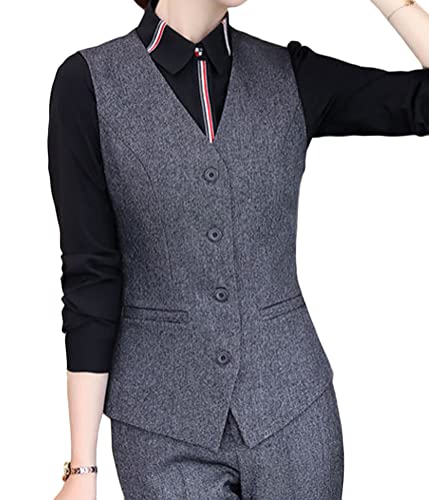 ORANDESIGNE Damen Weste Anzug Weste Anzugweste Kellnerweste Slim Fit Ärmellos Blazer Weste Formelle Geschäftskleidung Arbeitskleidung A Grau M von ORANDESIGNE