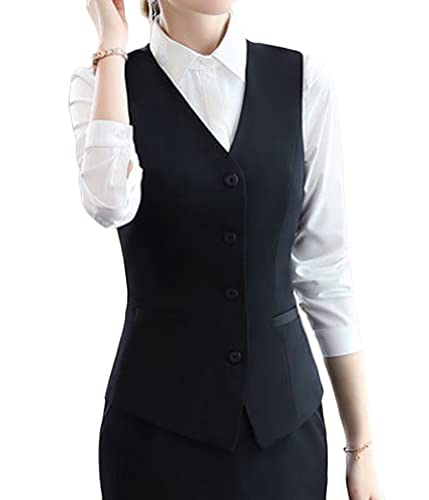 ORANDESIGNE Damen Weste Anzug Weste Anzugweste Kellnerweste Slim Fit Ärmellos Blazer Weste Formelle Geschäftskleidung Arbeitskleidung A Schwarz M von ORANDESIGNE