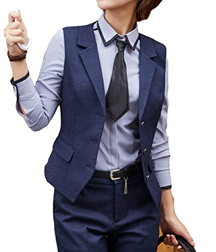 ORANDESIGNE Damen Weste Anzug Weste Anzugweste Kellnerweste Slim Fit Ärmellos Blazer Weste Formelle Geschäftskleidung Arbeitskleidung C Blau M von ORANDESIGNE