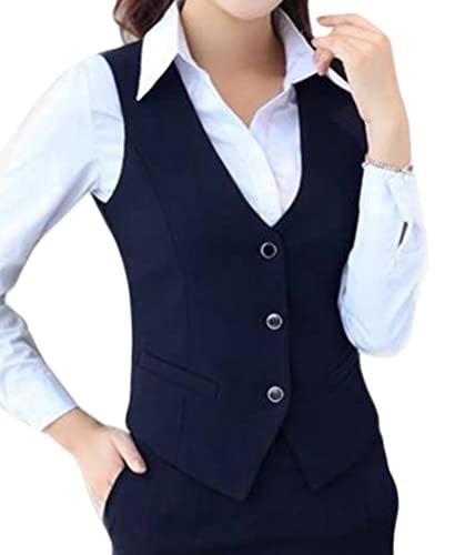 ORANDESIGNE Damen Weste Anzug Weste Anzugweste Kellnerweste Slim Fit Ärmellos Blazer Weste Formelle Geschäftskleidung Arbeitskleidung E Navy Blau M von ORANDESIGNE